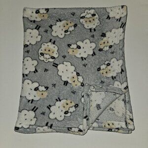 Parent's Choice Gray Fleece Baby Blanket White Sheep 30x36 READ